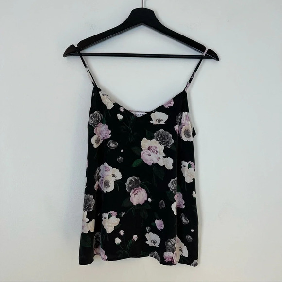 Equipment Femme Black Rose Floral Cami Shell Top XS 100% Silk V Fall Romantic - Picture 1 of 4